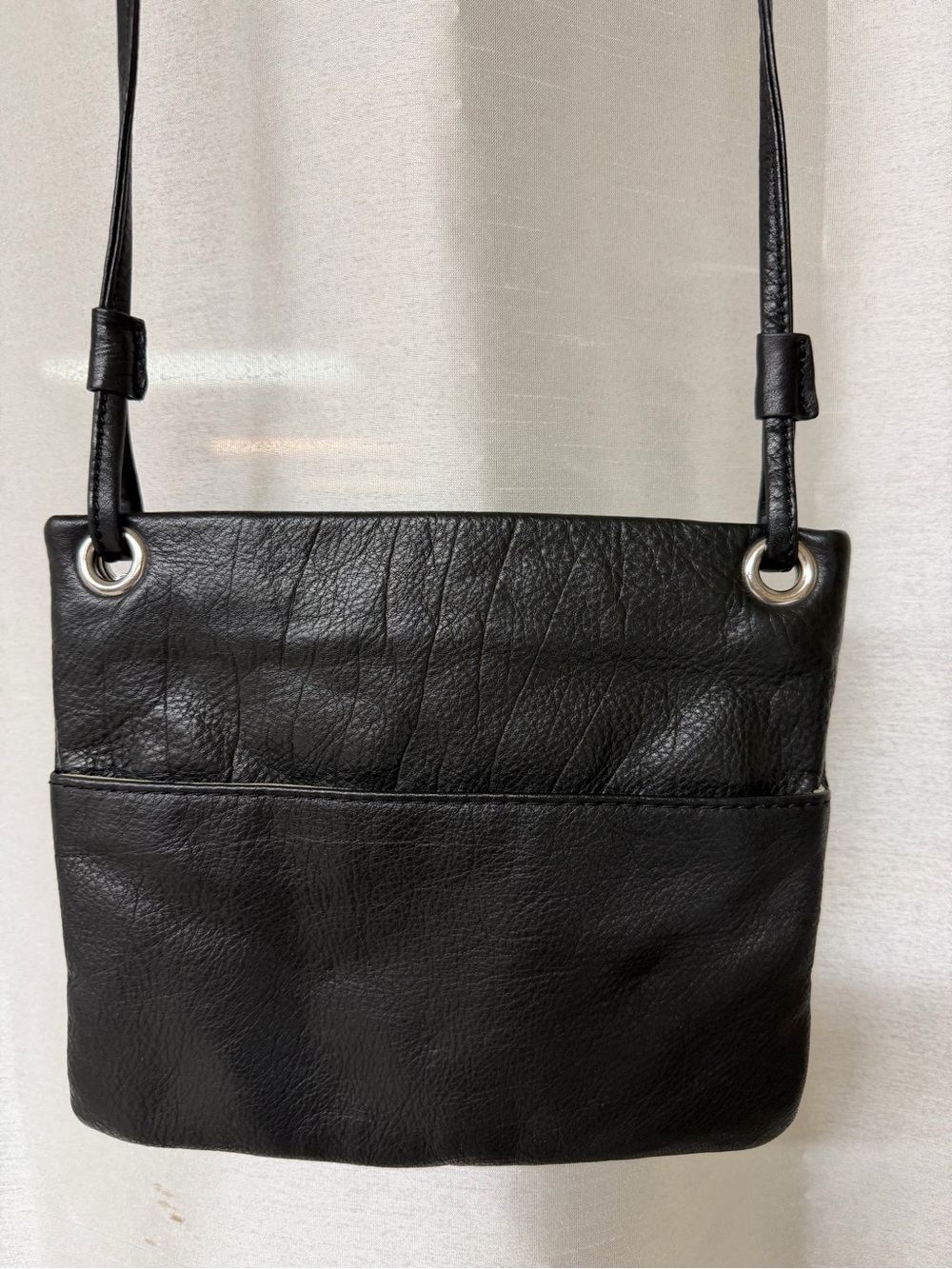Black Genuine Leather Crossbody Bag with Grommet Detail - Picture 2 of 8